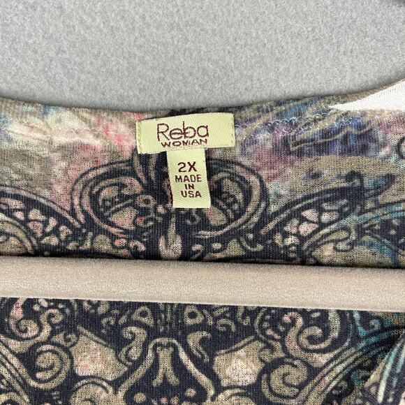 Reba Top Women 2X Burnout Southwestern Rhinestone Aztec Artsy Stretchy Abstract - Picture 5 of 14